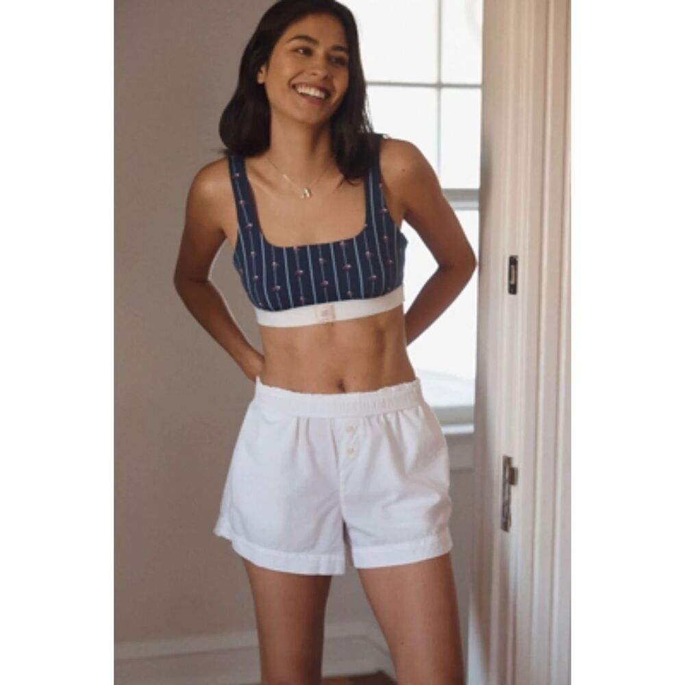 Anthropologie LyreBird CottonCloud Printed Scoop-Neck Bra SZ XXS NWT Navy Blue